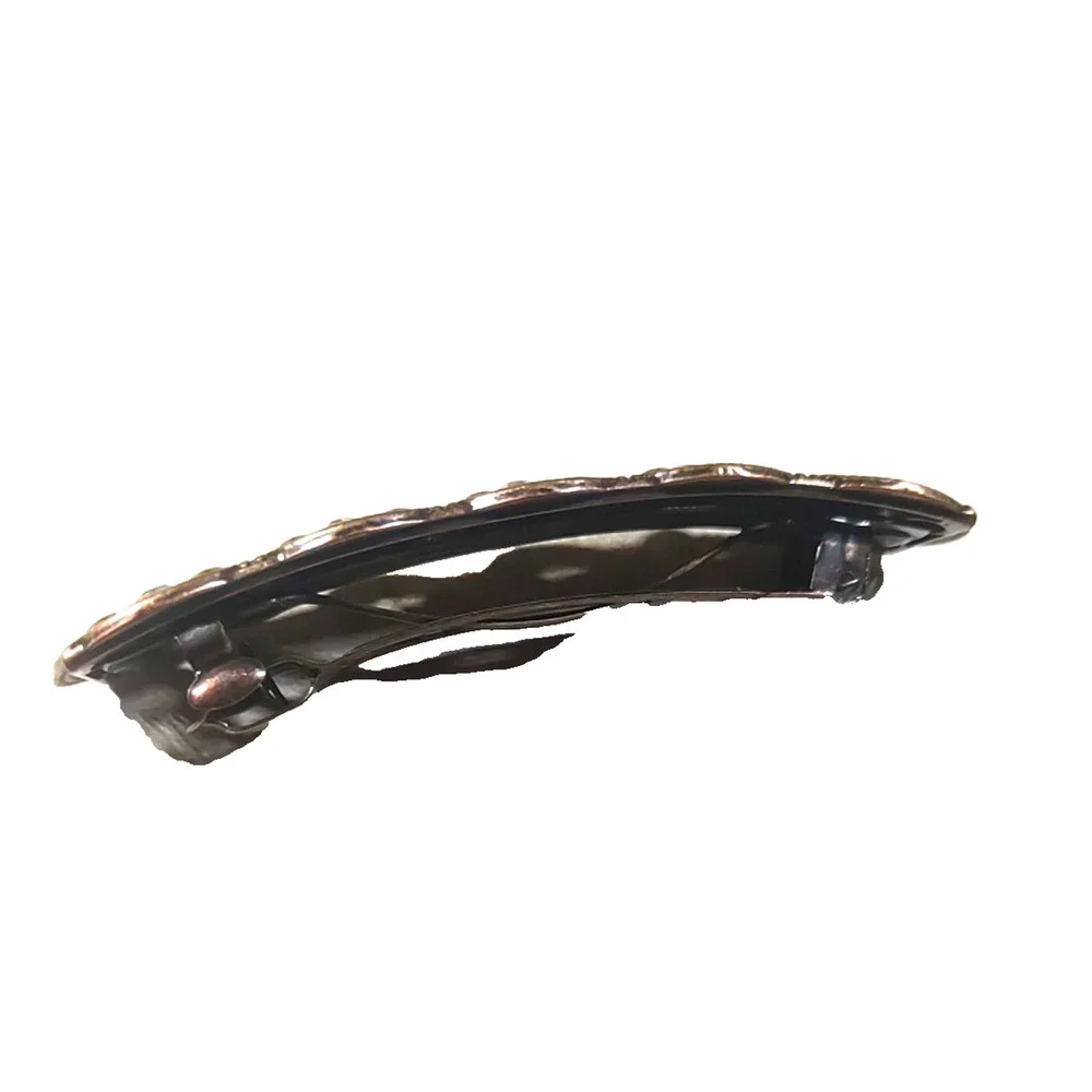 Hair Barrette Tension Clip Copper Tone Iridescent Rhinestone Classic Roman